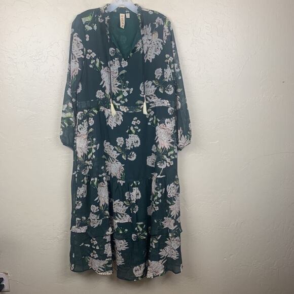 Anthropologie Dolan Maxi Dress Womens Small Green Floral Dark Romantic - Picture 1 of 9